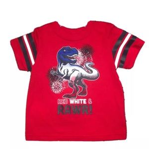 Patriotic Toddler Boys 2T Red Dinosaur With Fireworks T-Shirt 🇺🇸💥